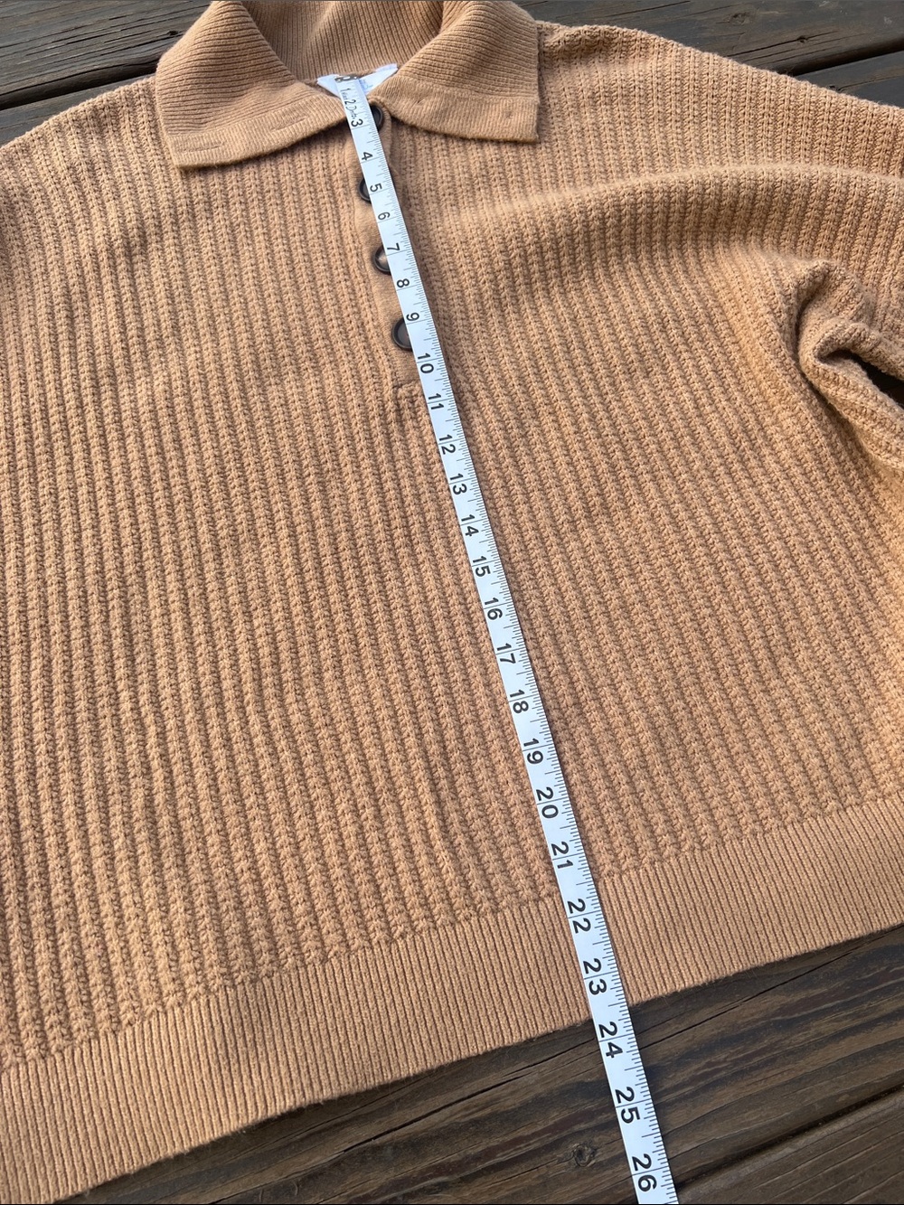 Time and Tru Ribbed Button-Front Sweater - Camel - Picture 9 of 12